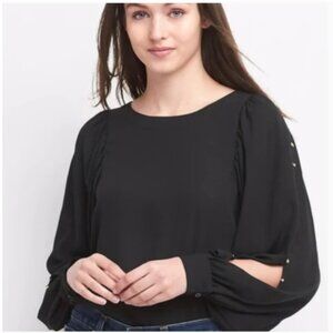 NWT GAP Black Long slit Sleeves Semi Sheer Studded Whimsigoth Blouse sz S